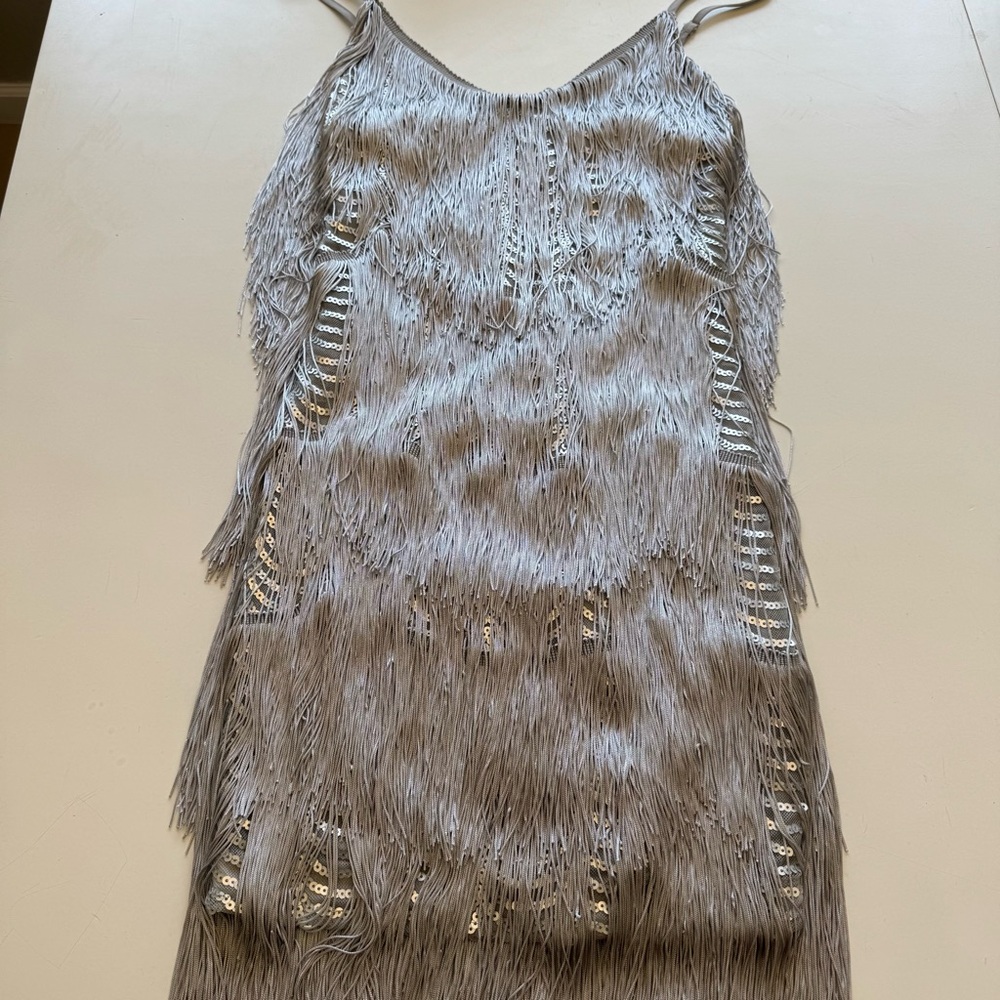 Lulu's Silver Fringe Mini Dress
